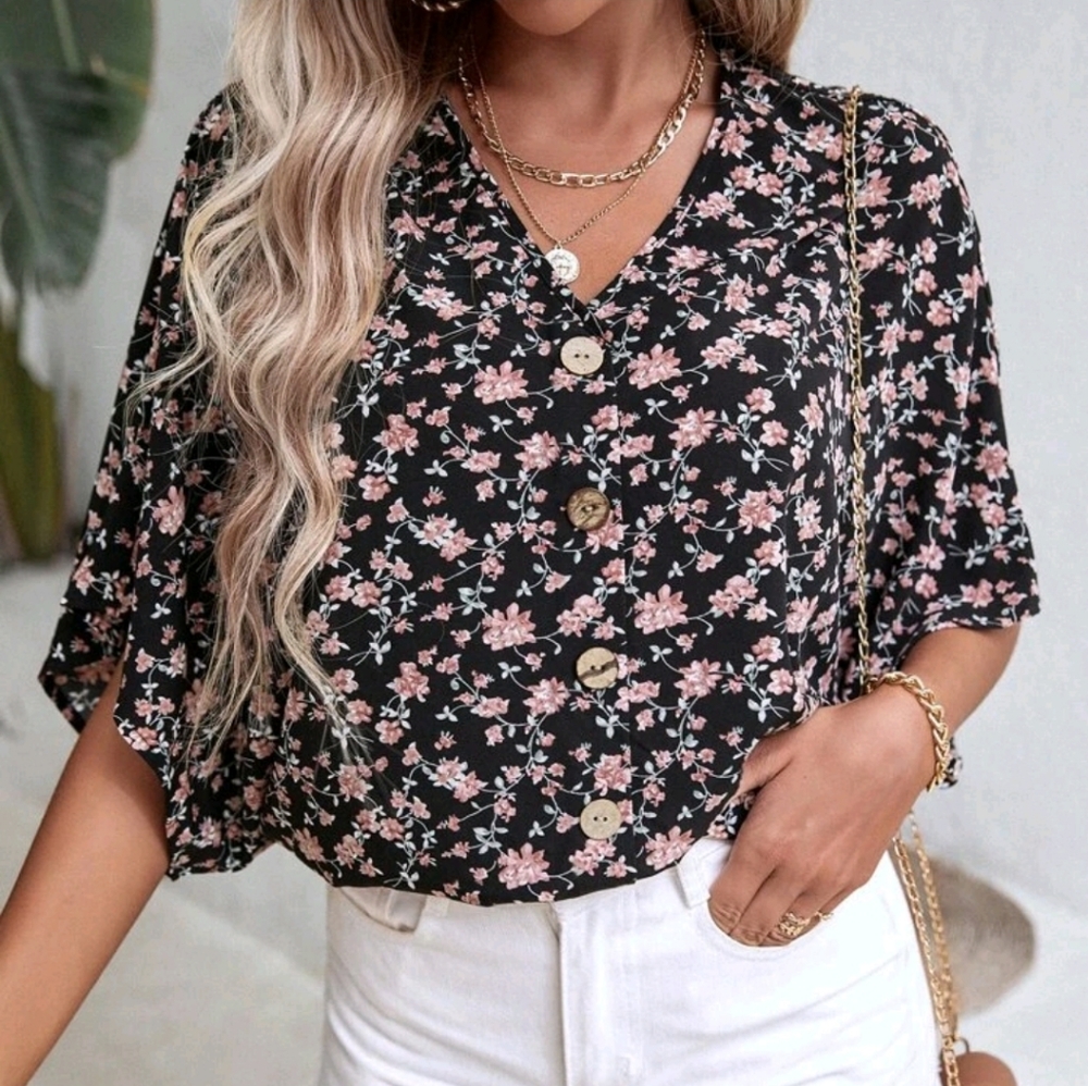 🆕️ NWT! Shein Floral Print Batwing Sleeve Oversized Blouse | Size XL